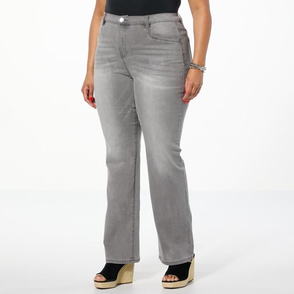 DG2 Diane Gilman Virtual Stretch Baby Bootcut Welt-Pocket Jeans Gray 22PW Petite